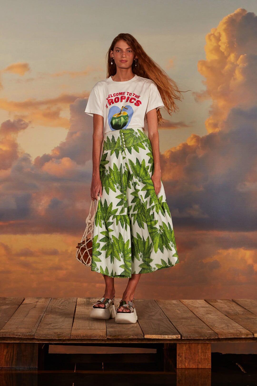 Off-White Palm Fan Organic Cotton Maxi Skirt, PALM FAN OFF-WHITE / XL Product Image