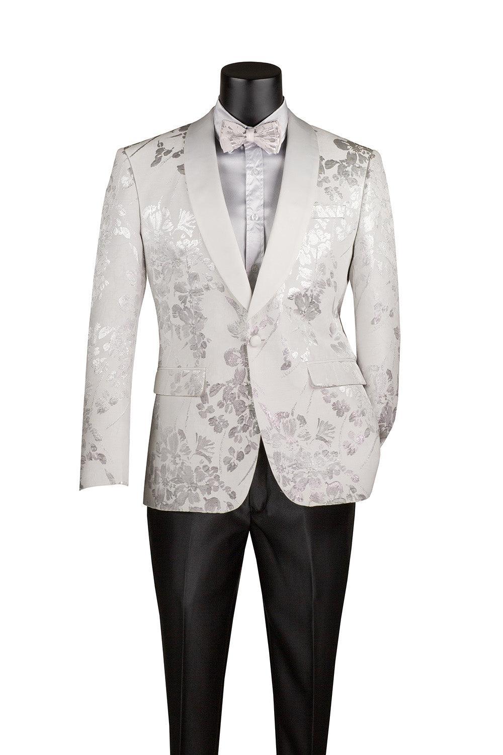 White Slim Fit Fashion Jacket Shawl Lapel with Bow Tie Product Image