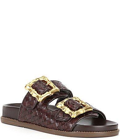 Schutz Enola Sporty Woven Leather Bamboo Buckle Detail Slide Sandals Product Image