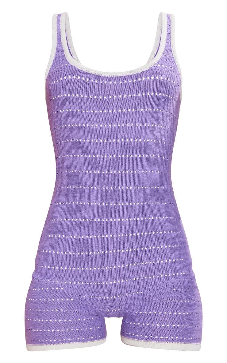 Lilac Contrast Binding Crochet Knit Romper Product Image