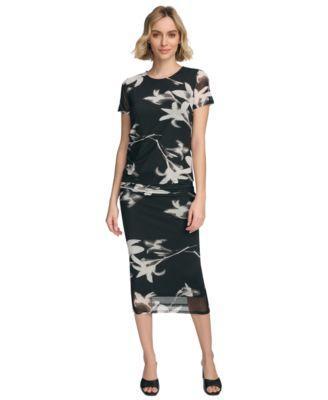 Calvin Klein Womens Floral Knit Short Sleeve Top Pencil Skirt Product Image