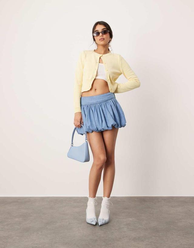 ASOS DESIGN denim puff skirt in lightwash blue Product Image