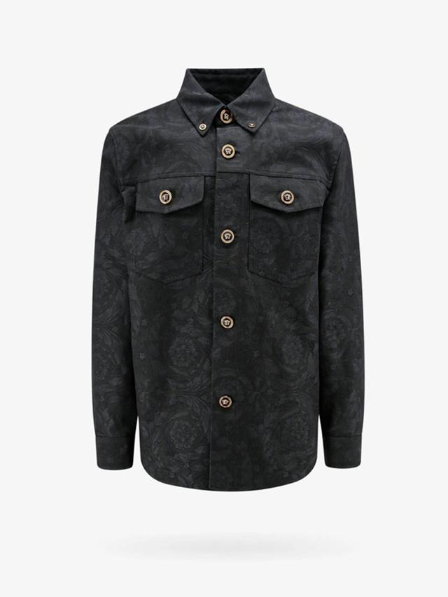 Barocco-jacquard Cotton Shirt Jacket In Black Product Image