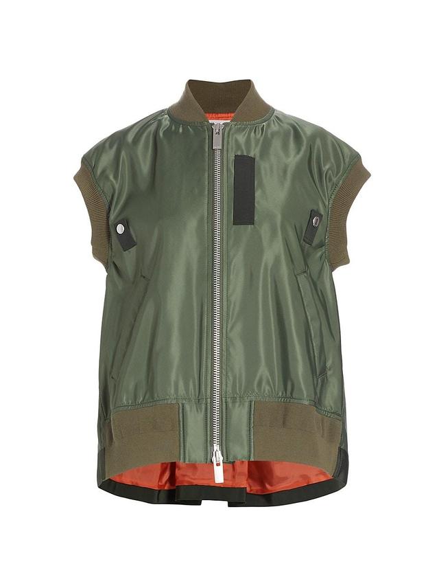 Womens Pleated-Back Twill Bomber Vest Product Image