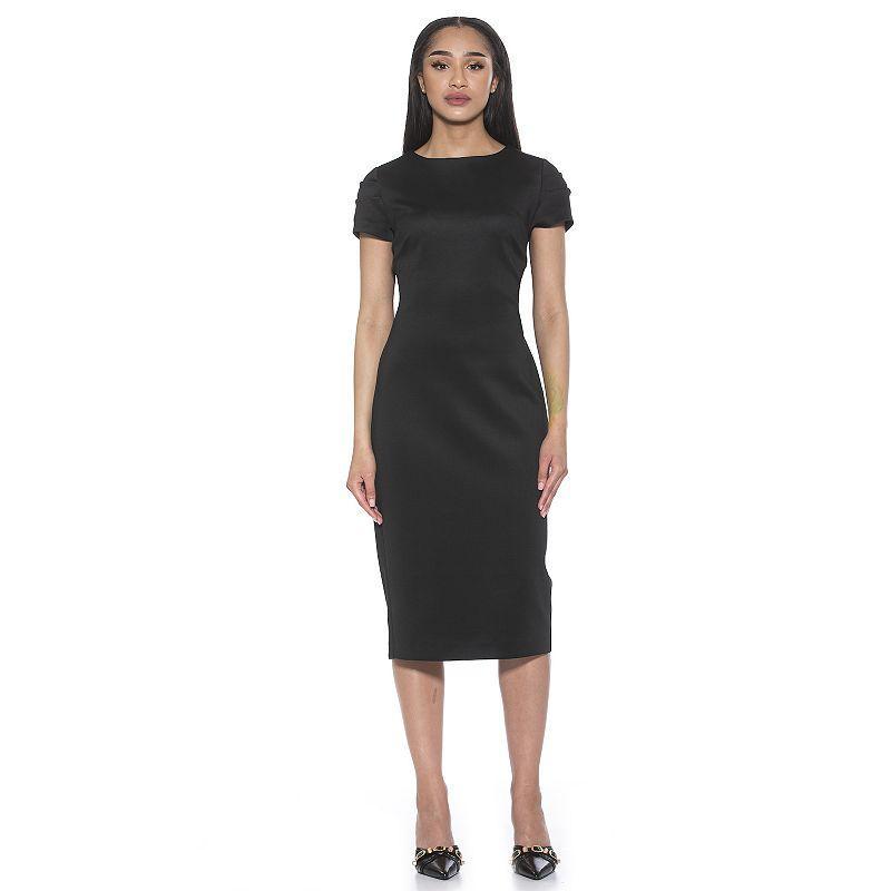 Womens ALEXIA ADMOR Crysta Draped-Sleeve Midi Sheath Dress Product Image