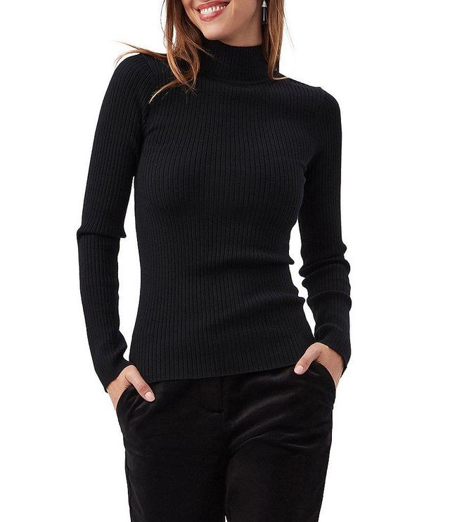 Trina Turk Sade Ribbed Knit Mock Neck Long Sleeve Open Back Pullover Top Product Image