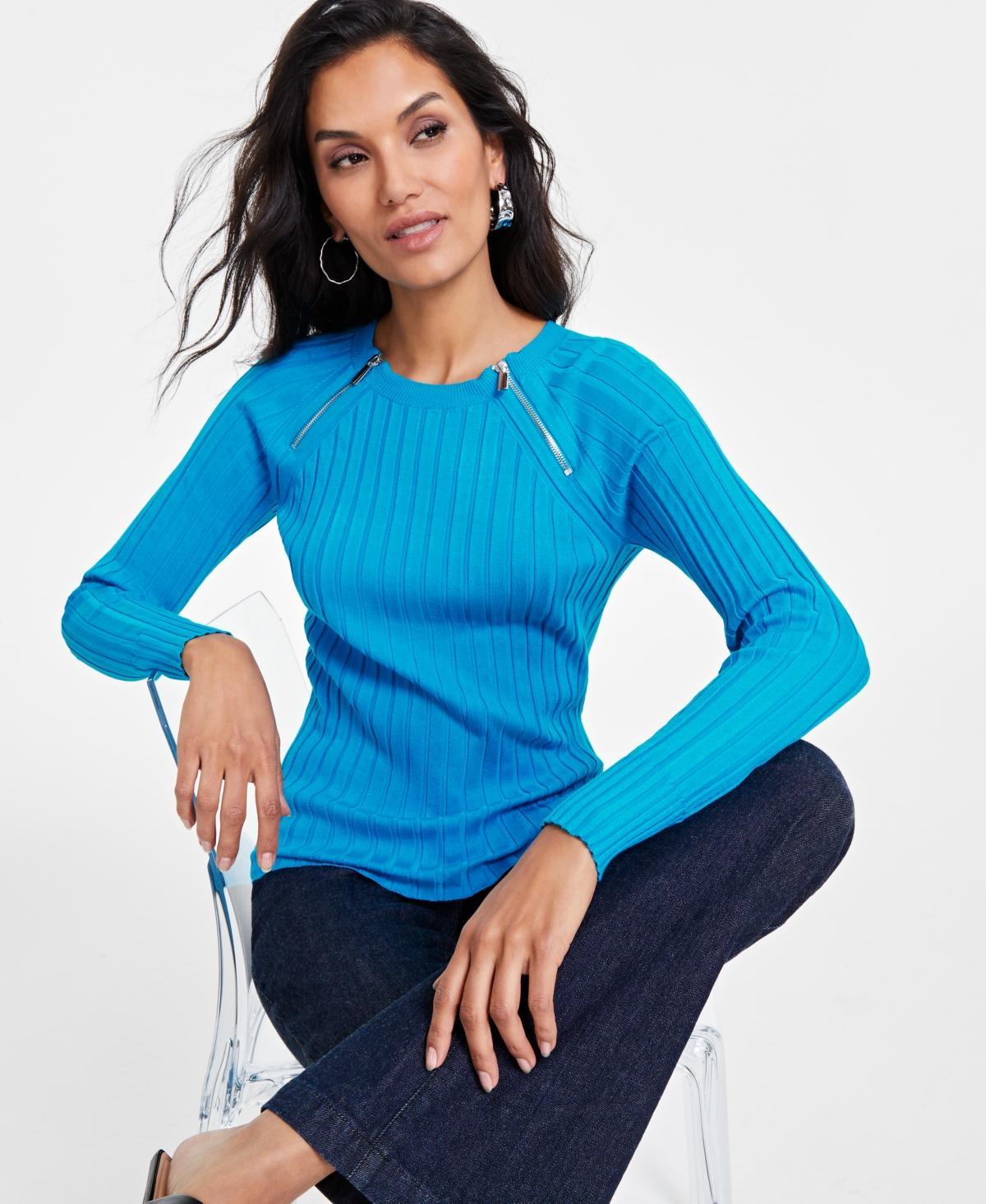 I.n.c. International Concepts Womens Zipper Detail Ribbed Long Sleeve Sweater, Created for Macys Product Image