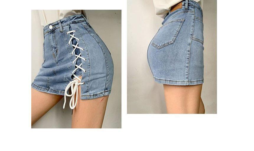 High Waist Lace-Up Denim Skort Product Image