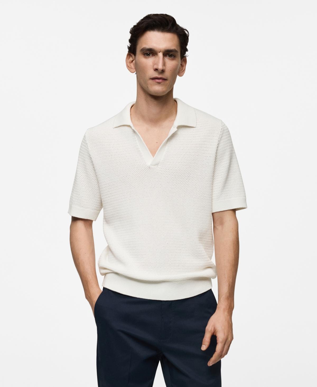 Mango Mens Openwork Cotton Knitted Polo Shirt Product Image