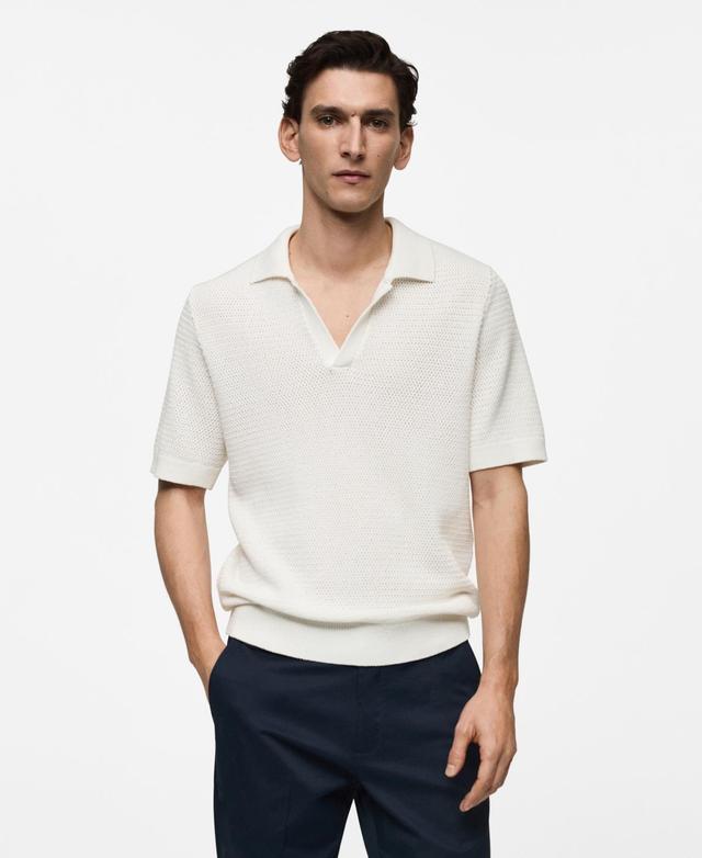 MANGO MAN - Openwork cotton knitte polo shirt off whiteMen Product Image