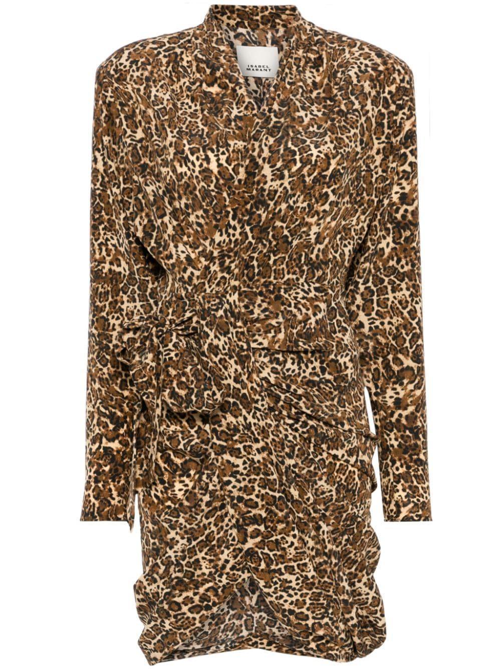 ISABEL MARANT Cleora Draped Leopard Print Mini Dress In Multicolor Product Image