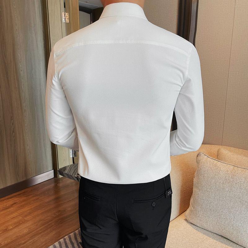 Long Sleeve Collared Plain Shirt Product Image