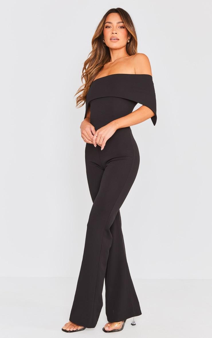 Black Off Shoulder Jumpsuit Lace Up Back Product Image