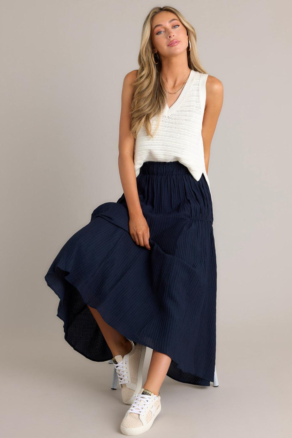 Infinite Allure Navy Maxi Skirt Product Image