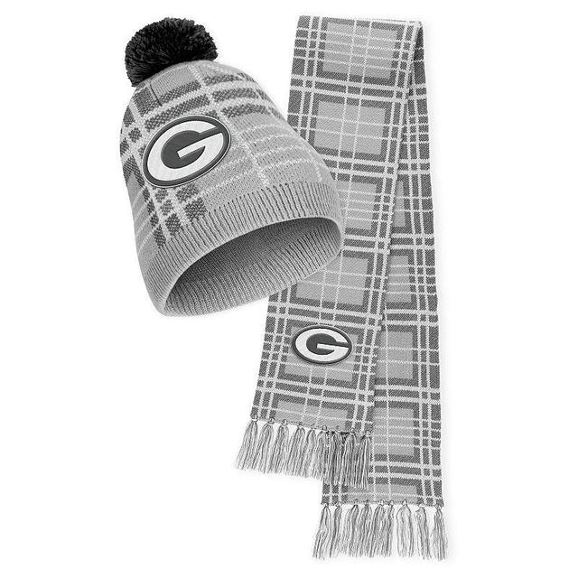 Womens WEAR by Erin Andrews Green Bay Packers Plaid Knit Hat with Pom & Scarf Set Product Image