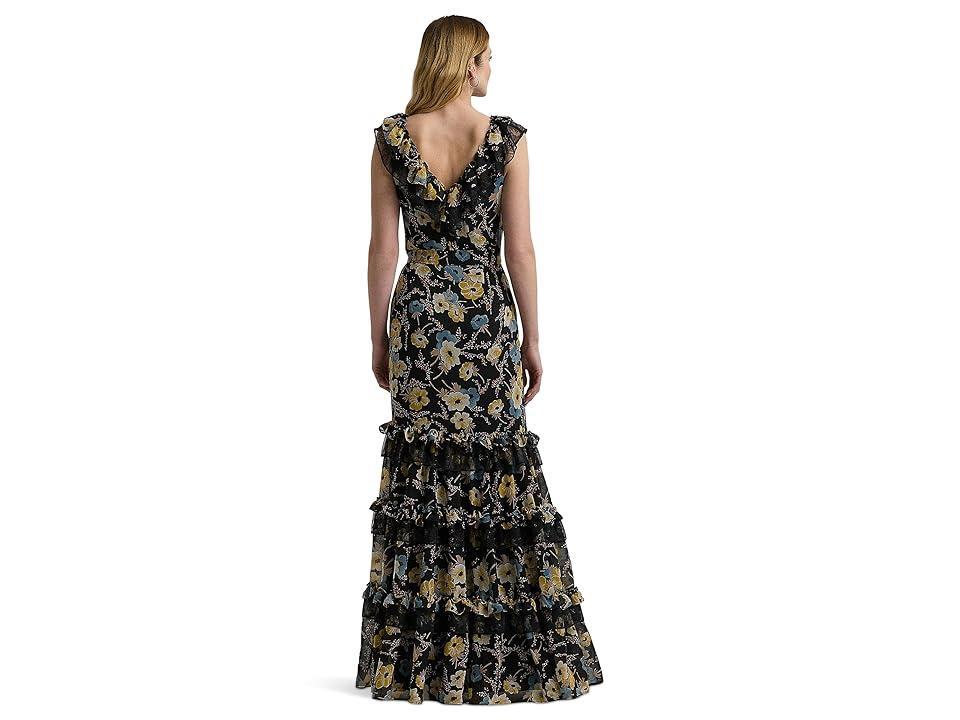 LAUREN Ralph Lauren Floral Ruffle-Trim Georgette Gown Multi) Women's Dress Product Image