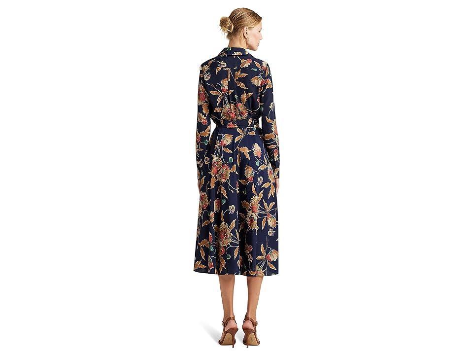 LAUREN Ralph Lauren Floral Surplice Crepe Midi Dress Tan/Multi) Women's Dress Product Image