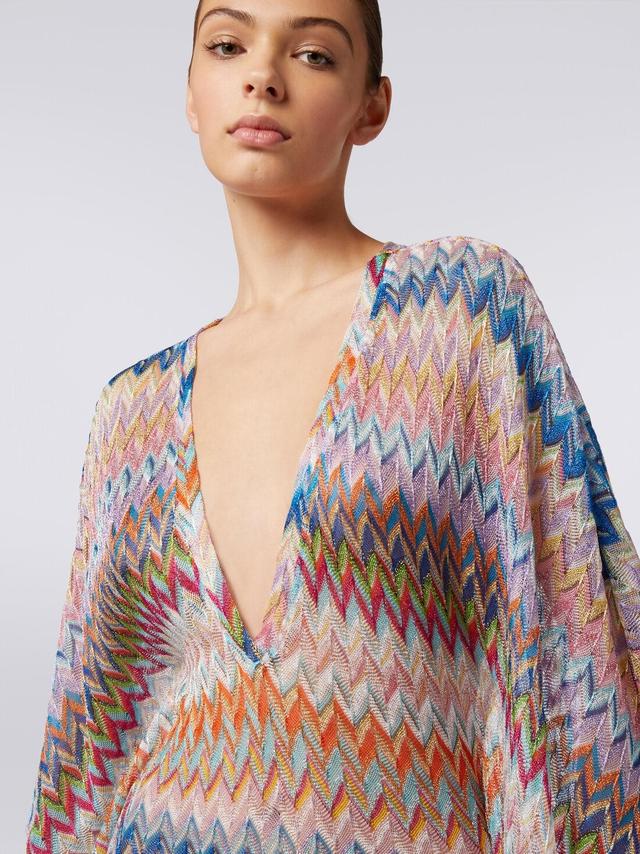 Long V-neck cover-up kaftan with lurex Multicoloured | Missoni Product Image