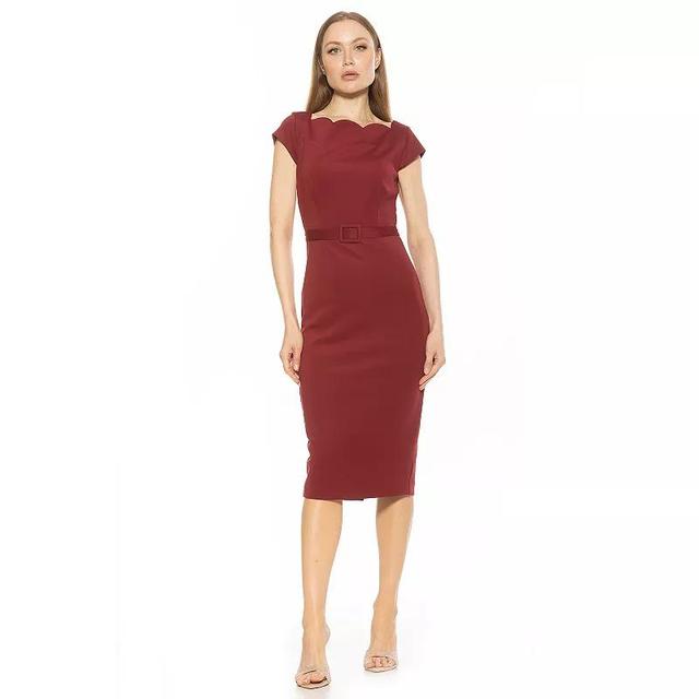 Womens ALEXIA ADMOR Lavinia Scallop Neckline Short Sleeve Sheath Midi Dress Product Image