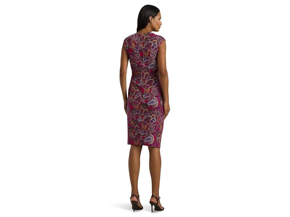 Lauren Ralph Lauren Paisley Stretch Jersey Cap-Sleeve Dress (Fuchsia ) Women's Dress Product Image