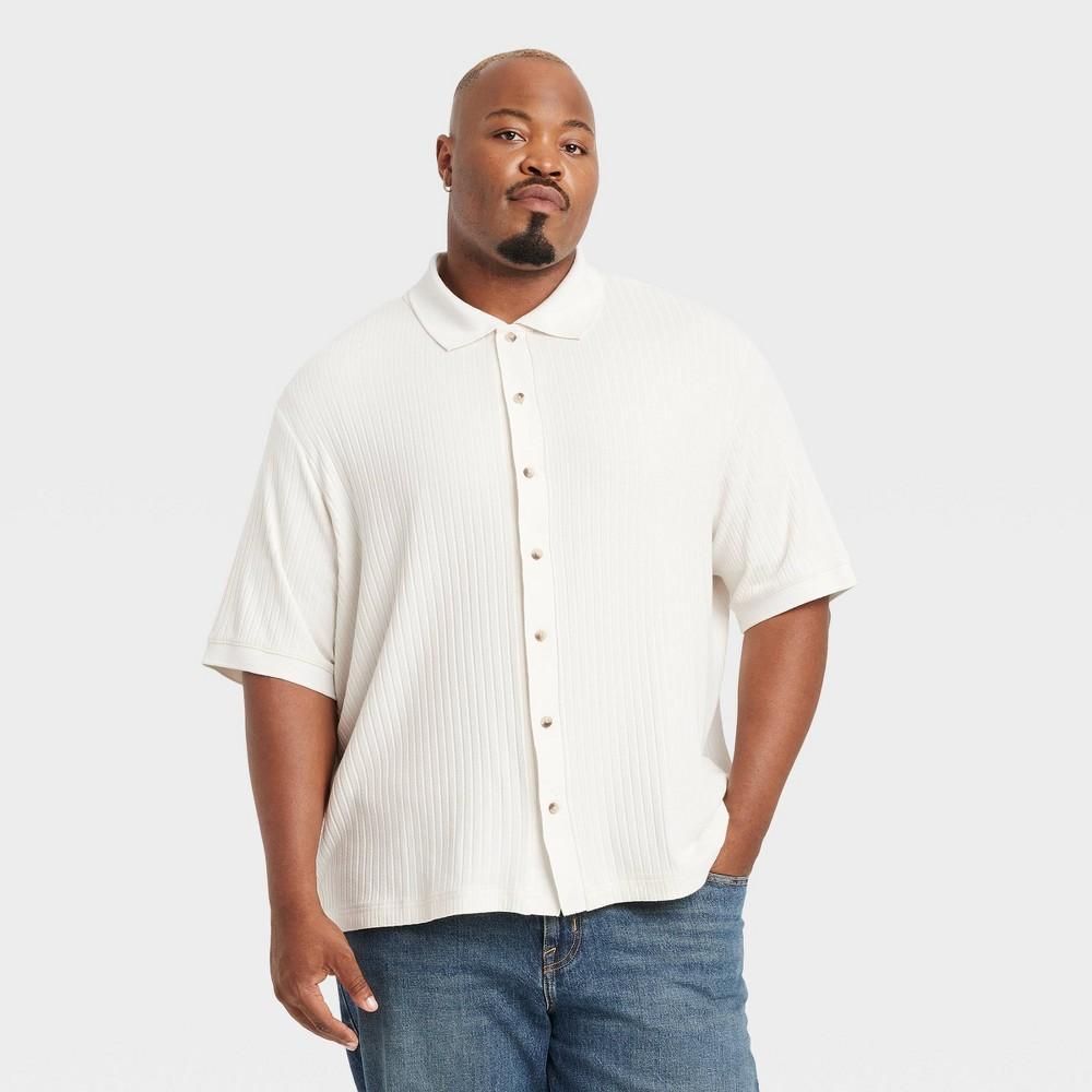 Mens Big & Tall Short Sleeve Full Button Polo Shirt - Goodfellow & Co Ivory XXLT Product Image