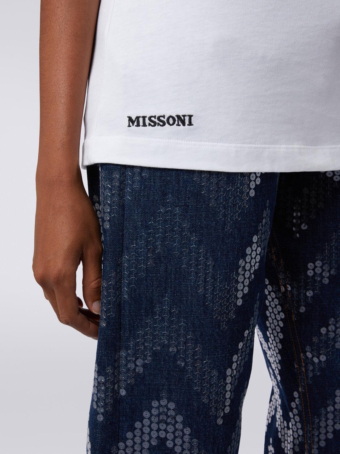 Crew-neck T-shirt in cotton with zigzag inserts Multicoloured | Missoni Product Image