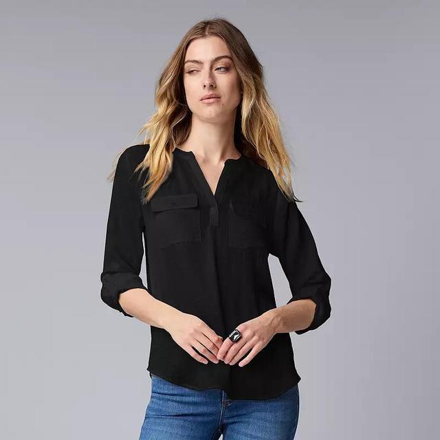 Womens Simply Vera Vera Wang Roll-Tab Popover Blouse Product Image