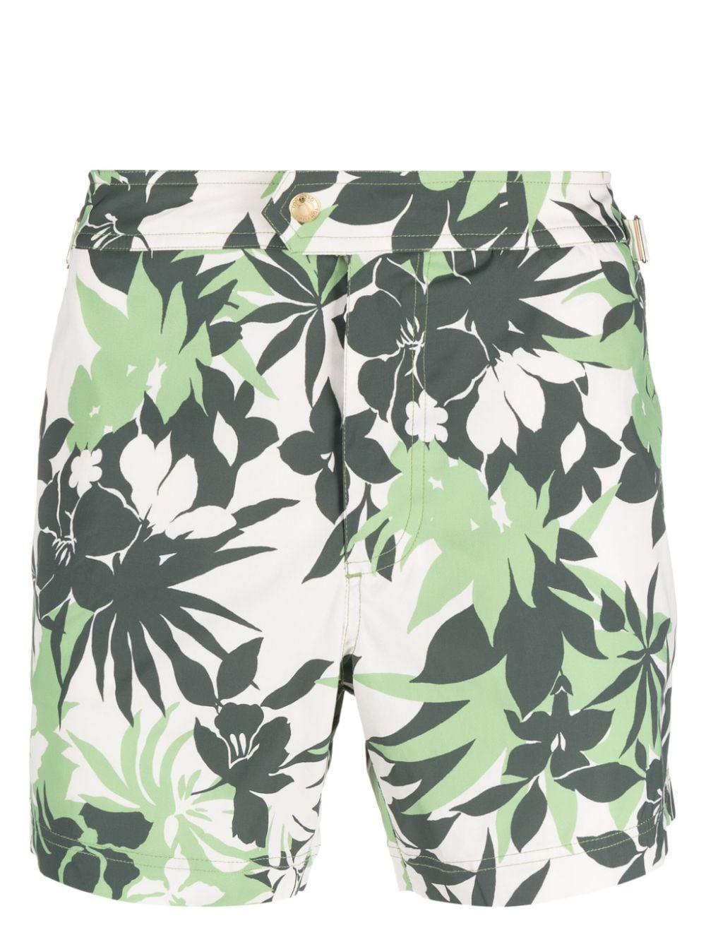 TOM FORD Tropical Swim Short In New Tropical Flower Green On Cream Product Image