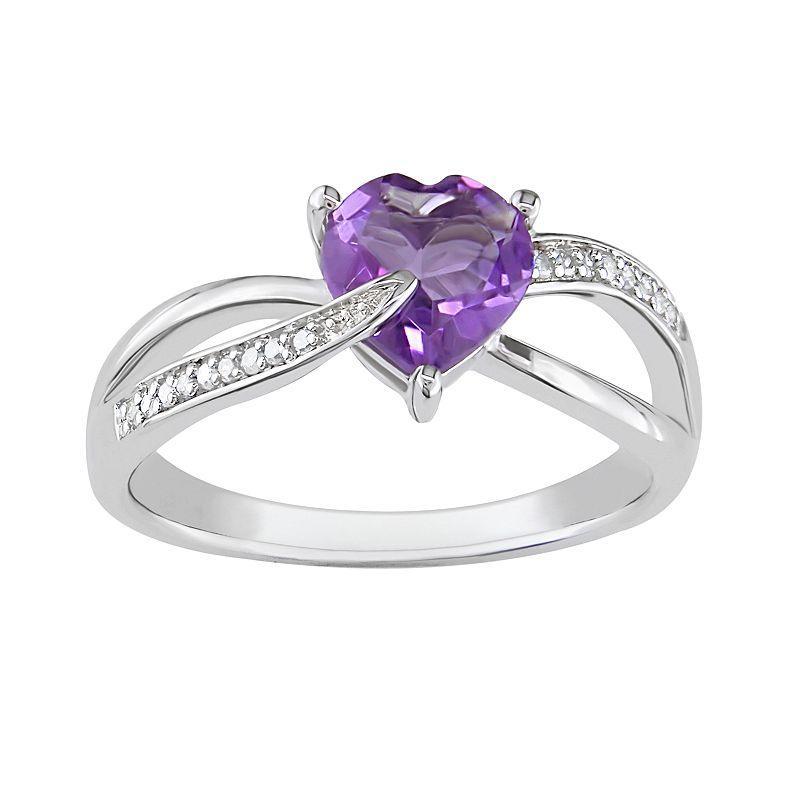 Sterling Silver Amethyst and Diamond Accent Crisscross Heart Ring, Womens, Size: 5, Purple Product Image