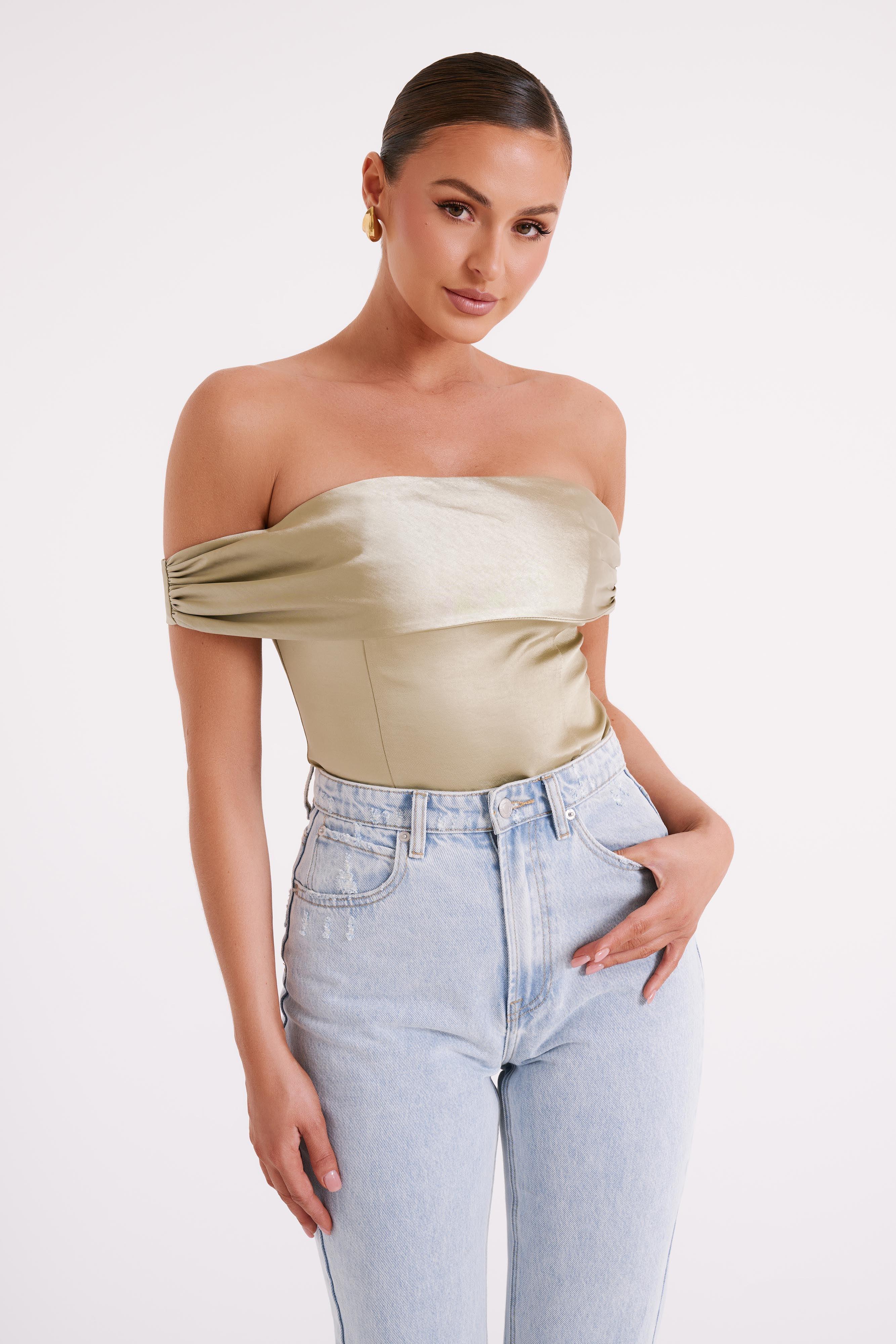 Anysa Satin Strapless Top - Sage Product Image