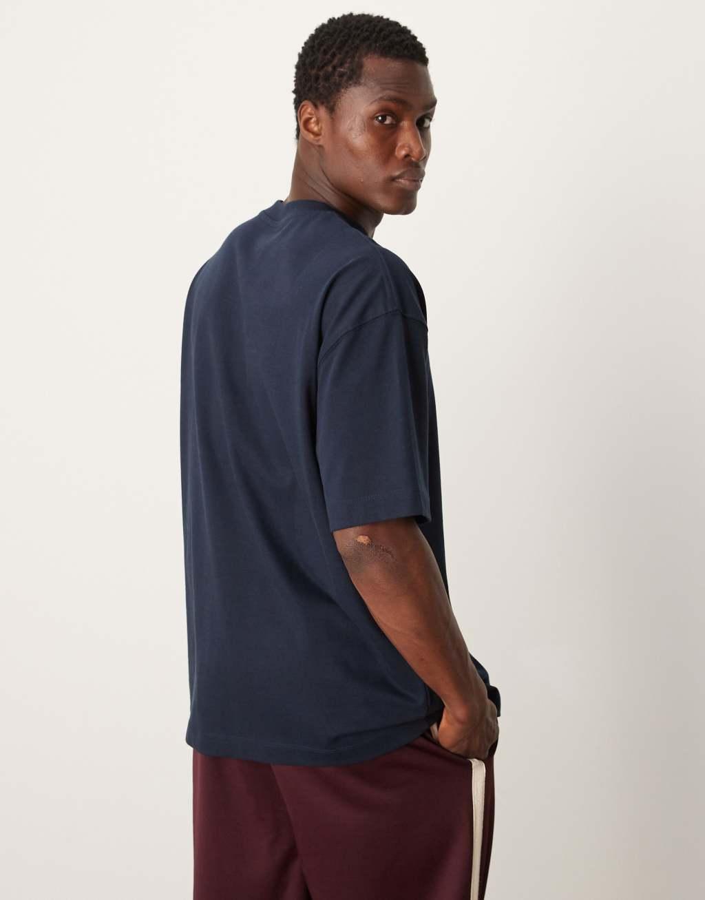 ASOS DESIGN Premium heavyweight oversized t-shirt 300gsm in navy Product Image