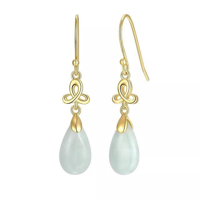 Dynasty Jade 18k Gold over Sterling Silver Green Jade Pear Drop Earrings, Womens, Gold Tone Product Image