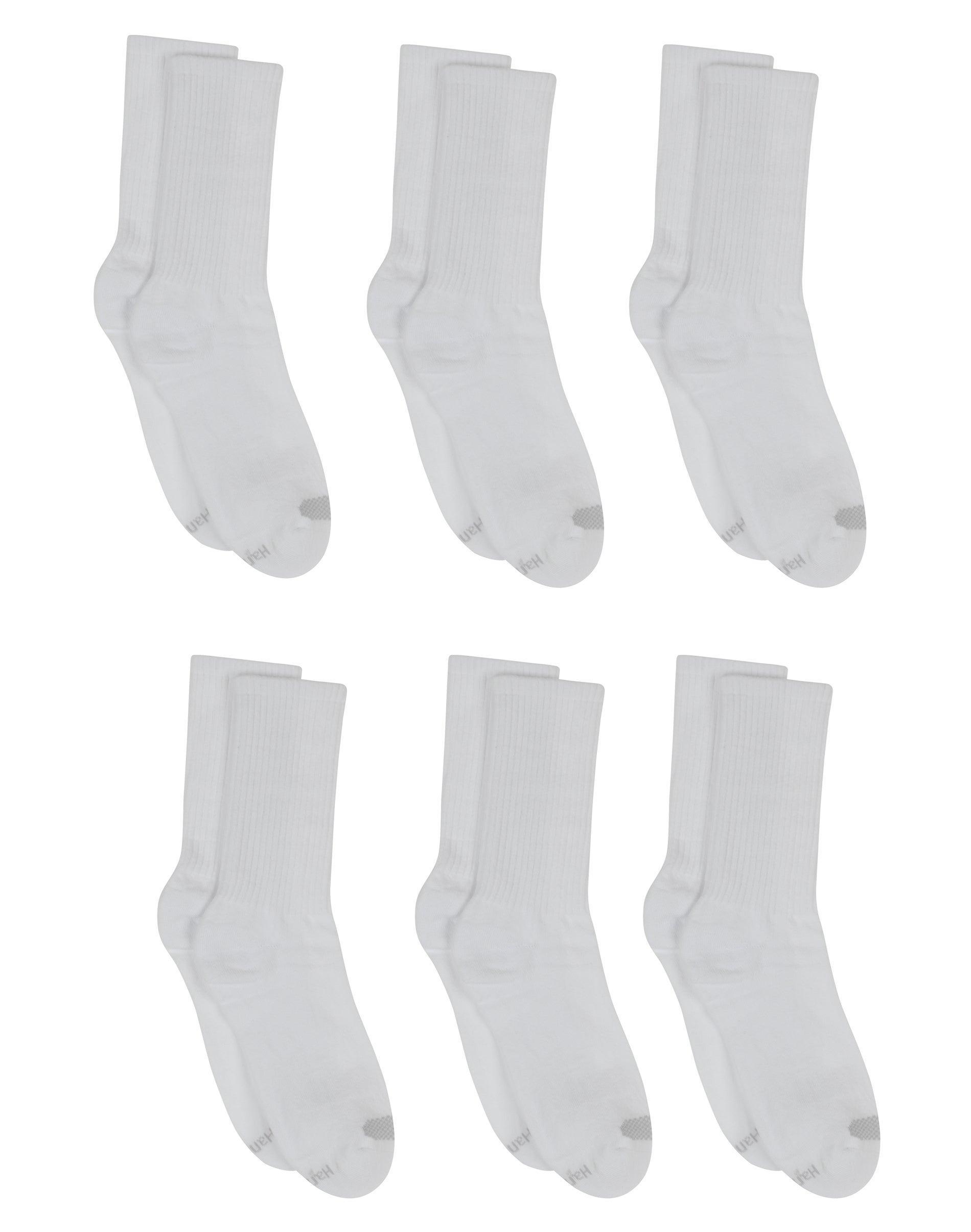 Hanes Womens Breathable Cushioned Crew Socks, Comfort Toe Seam, 6-Pairs White w/Grey Vent 5-9 Product Image