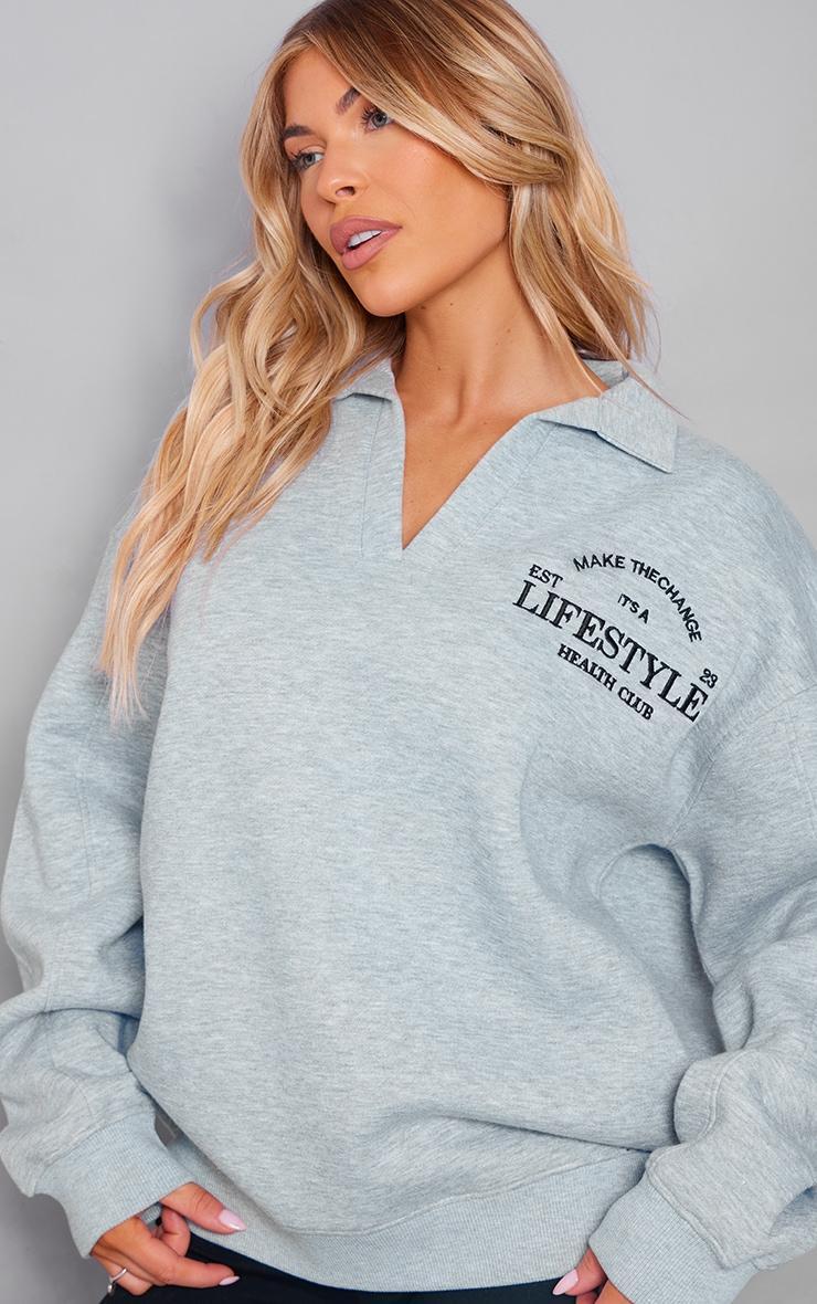 Grey Marl Lifestyle Embroidered Collar Detail Sweatshirt product image