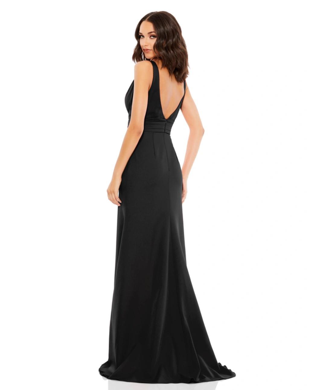 Bow Shoulder V-neck Gown In Black Product Image