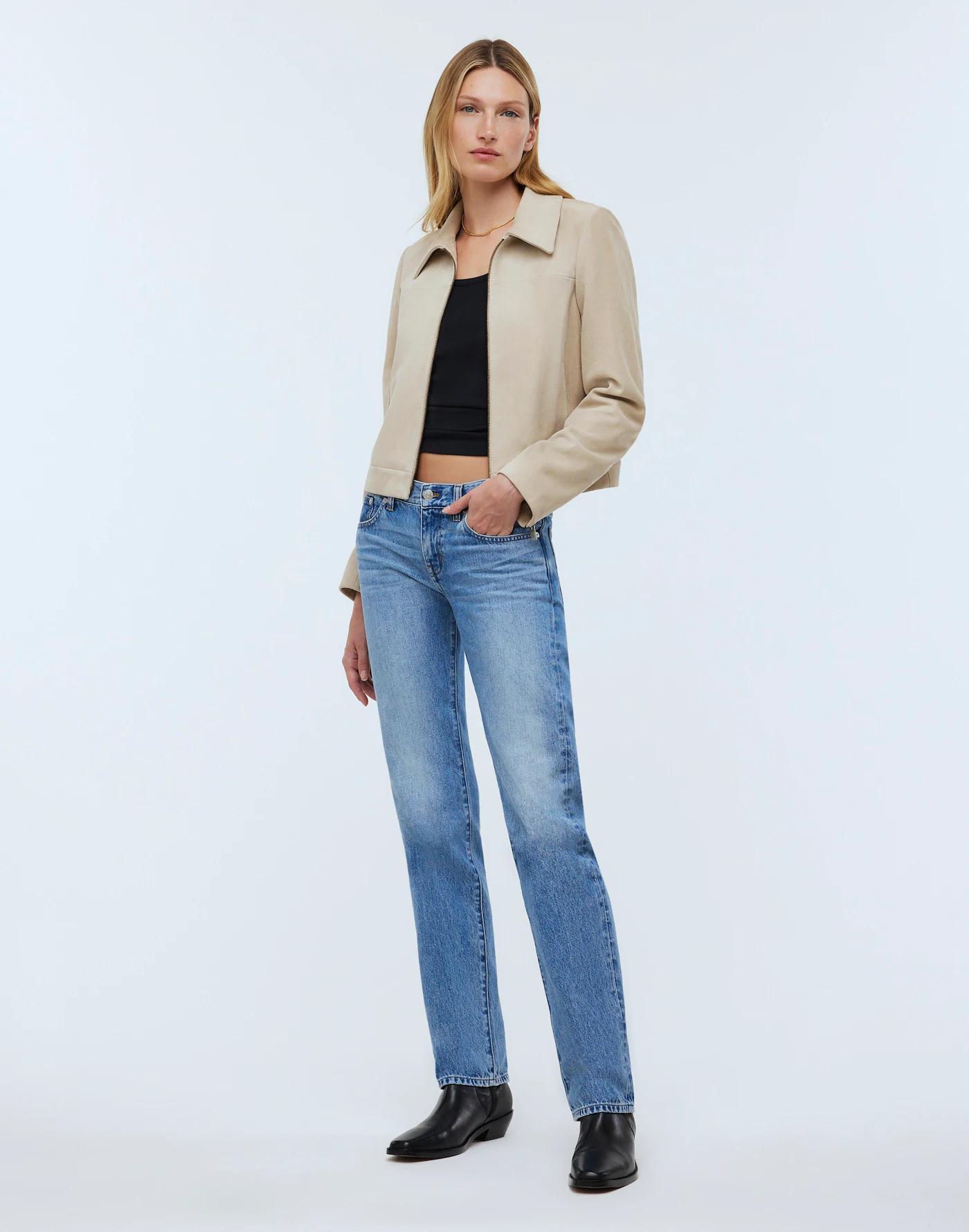 Shrunken Zip-Front Jacket in Suede Product Image