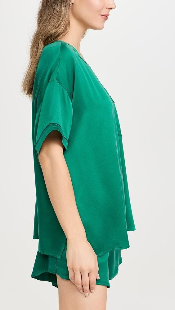 Lunya Washable Silk Long Sleeve Piped Tee Short Set | Shopbop Product Image