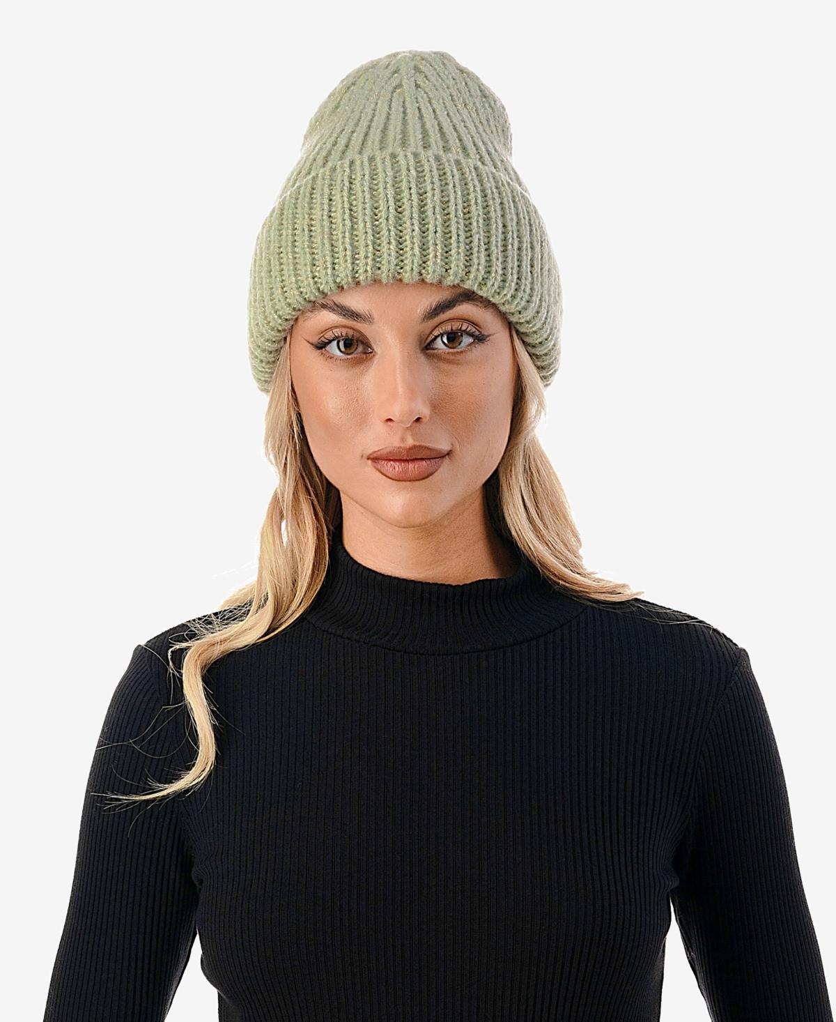 Marcus Adler Womens Lurex Ribbed Knit Cuff Beanie Product Image