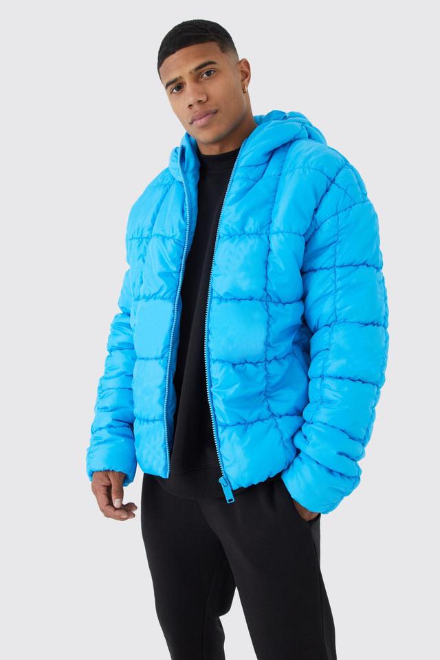 Square Quilted Ruched Puffer | boohooMAN USA Product Image