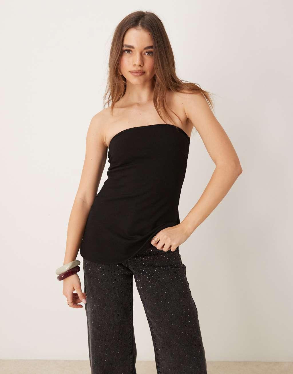 Gina Tricot long line bandeau top in black product image