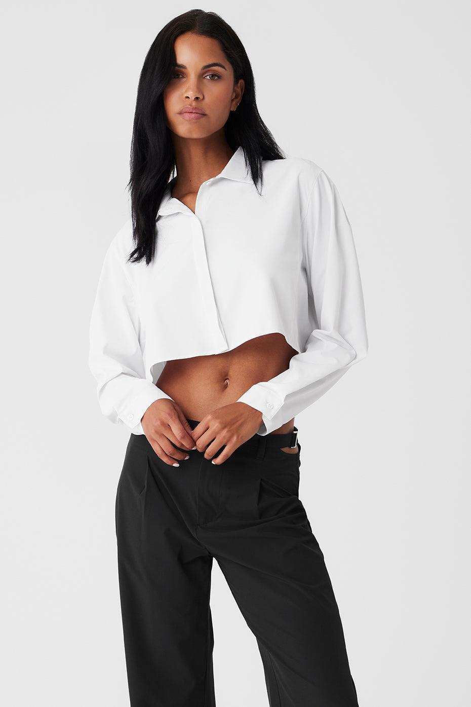 Cropped Take Me Out Button Up - White Female Product Image