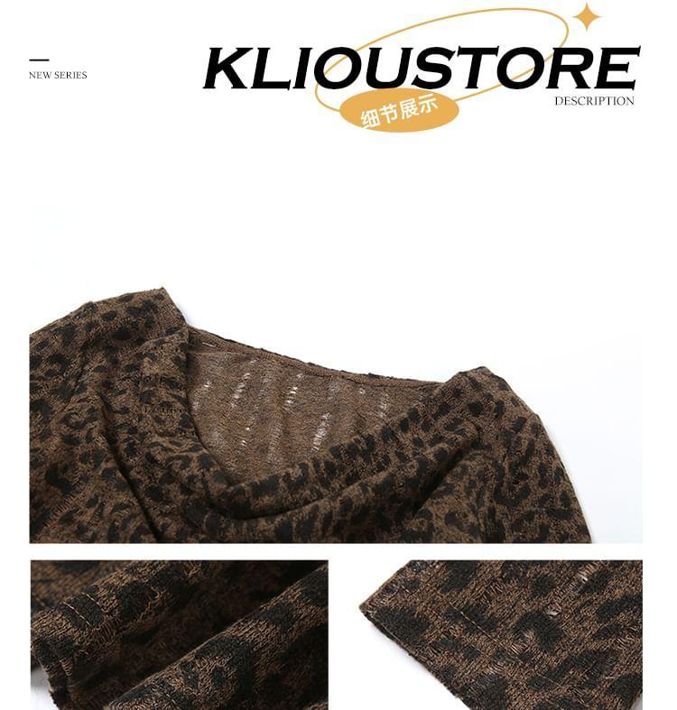 Long-Sleeve Cowl Neck Leopard Print Tee Product Image