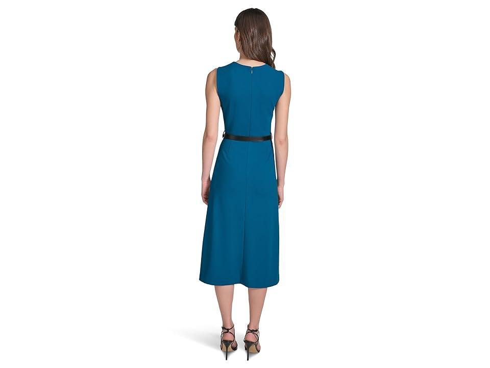 Calvin Klein Sleeveless Scuba Crepe Belted Midi Dress (Cypress) Women's Dress Product Image