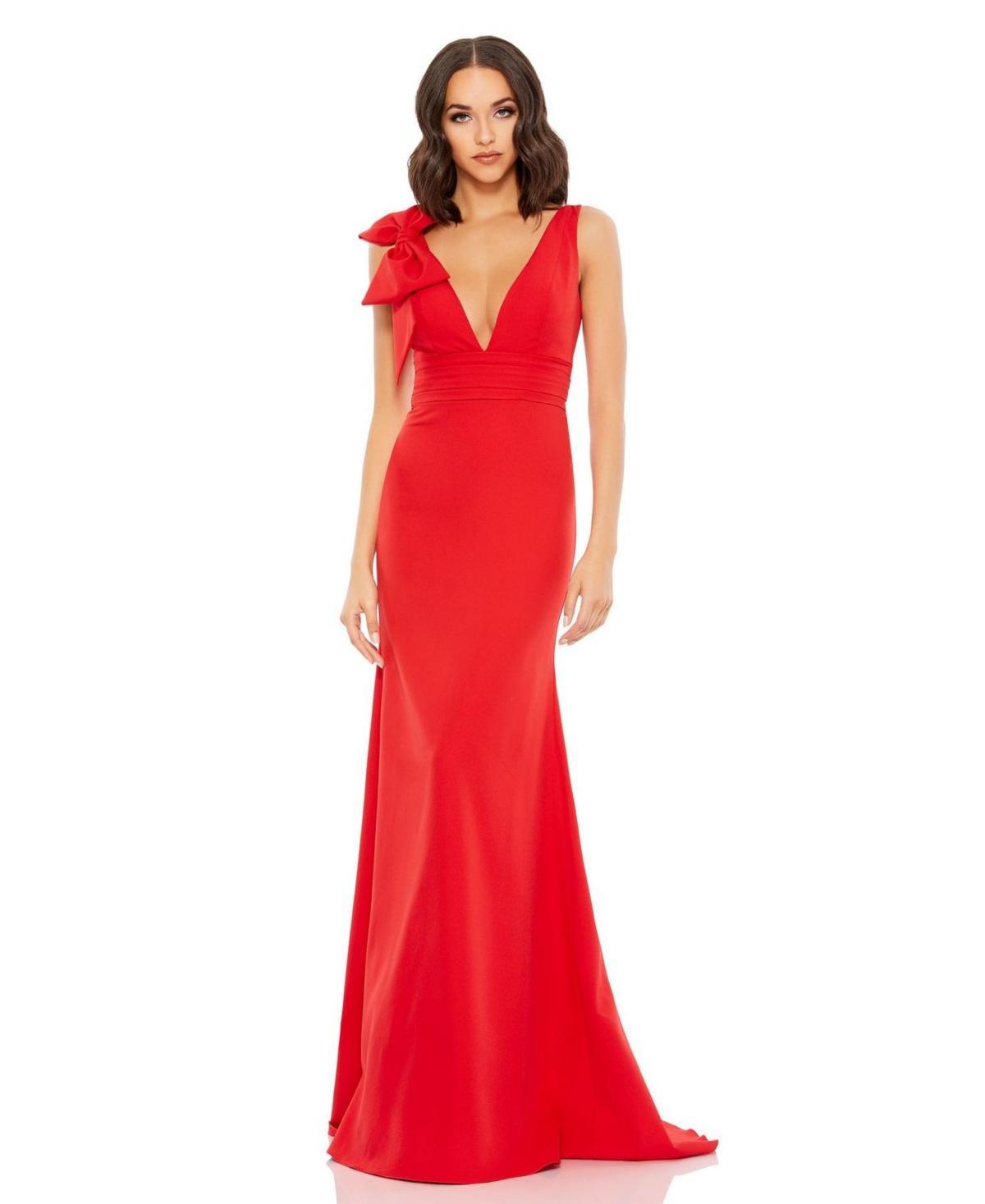 Womens Bow V-Neck A-Line Gown Product Image