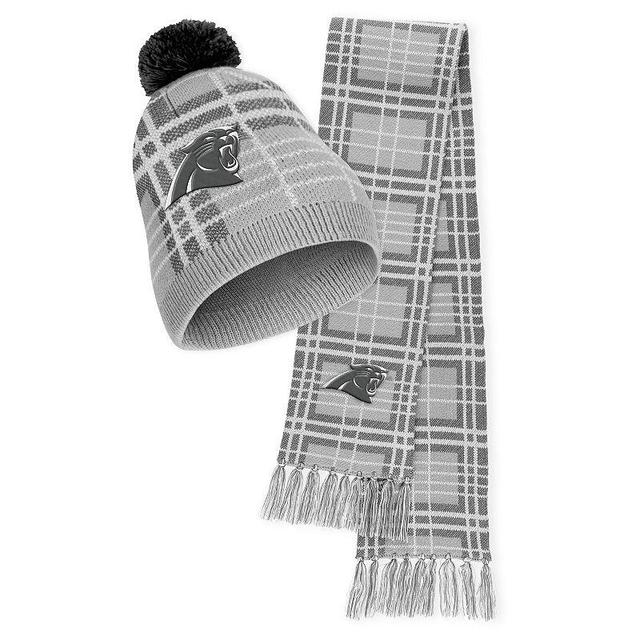 Womens WEAR by Erin Andrews Carolina Panthers Plaid Knit Hat with Pom & Scarf Set Product Image