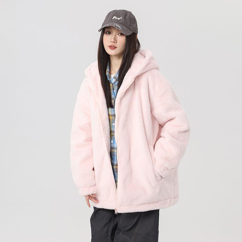 Plain Hood Fleece Zip Jacket Product Image