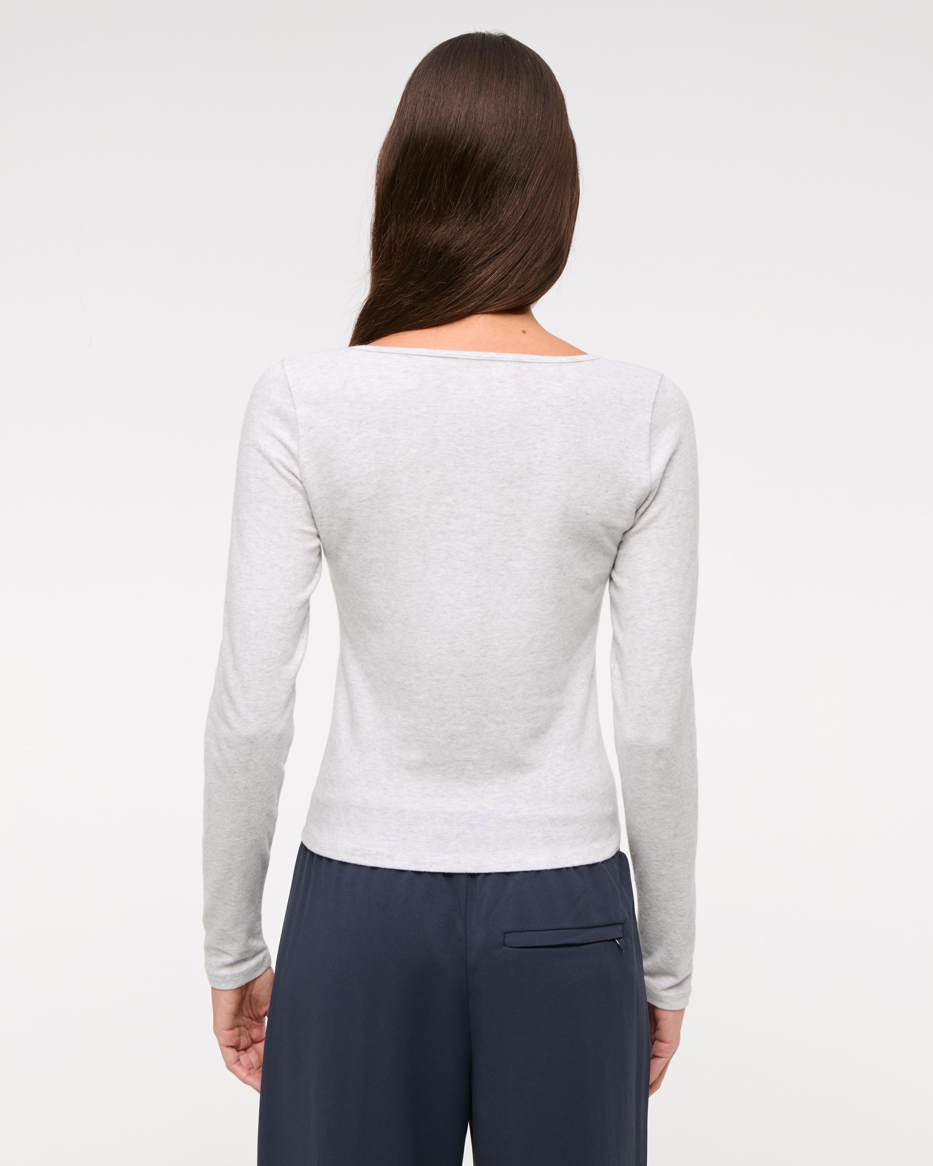 Long-Sleeve Cozy Lounge Knit Button-Through Top Product Image