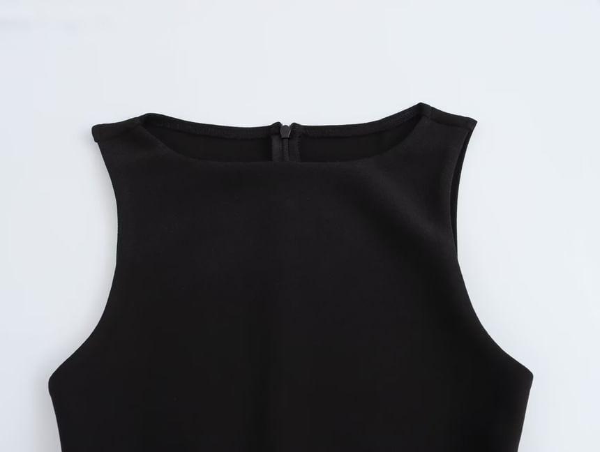 Sleeveless Boat Neck Plain Cutout Mini A-Line Dress Product Image