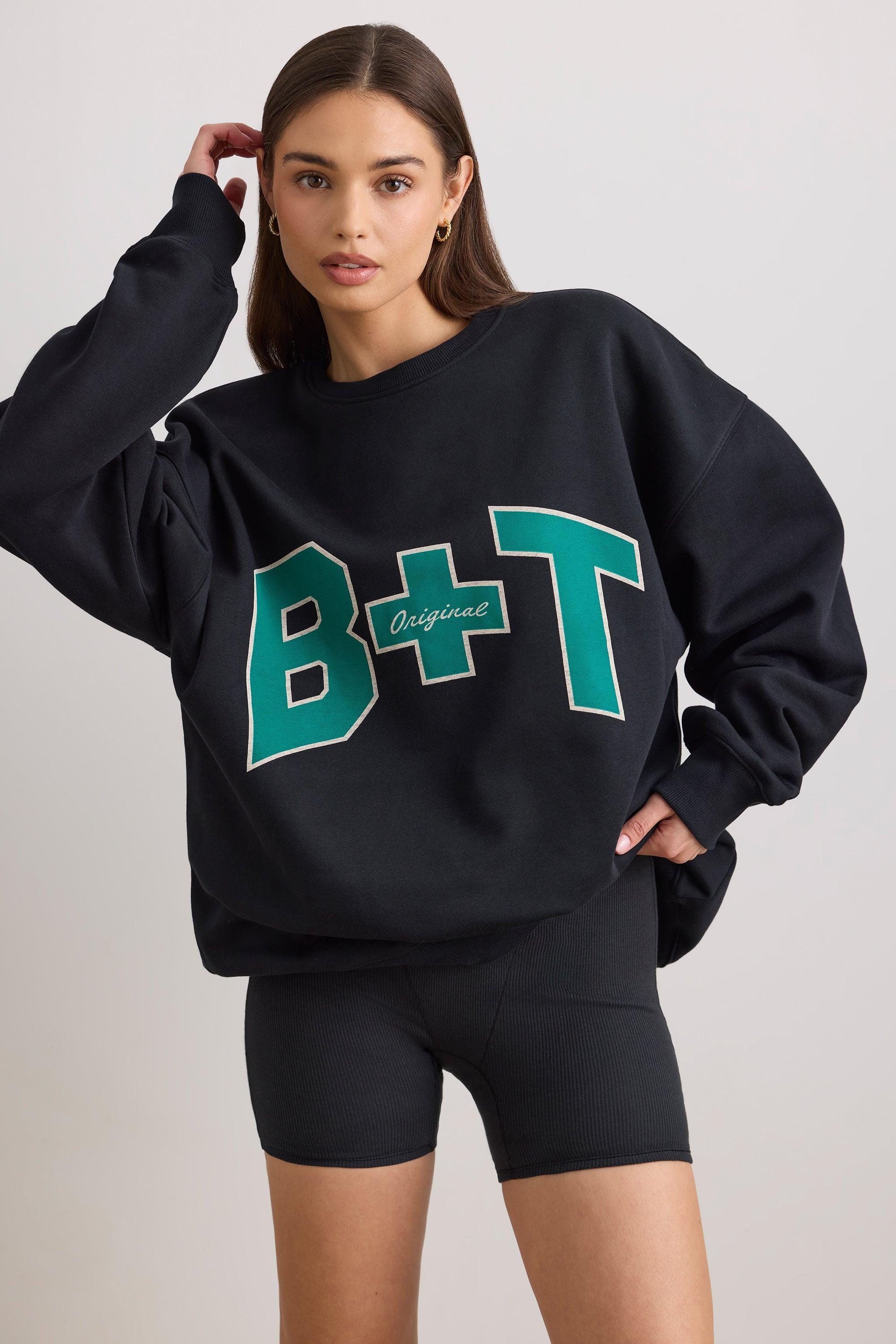 Oversized Crew Neck Sweatshirt in Black Female Product Image