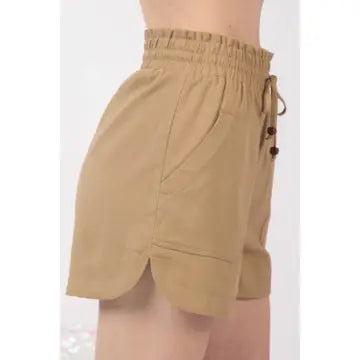 Taupe Linen Shorts with Drawstring Female Product Image